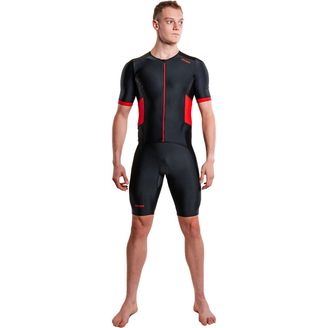 2026 ZONE3 Mens Activate Short Sleeve Full Zip Trisuit TS21MACTS108 - Black / Red